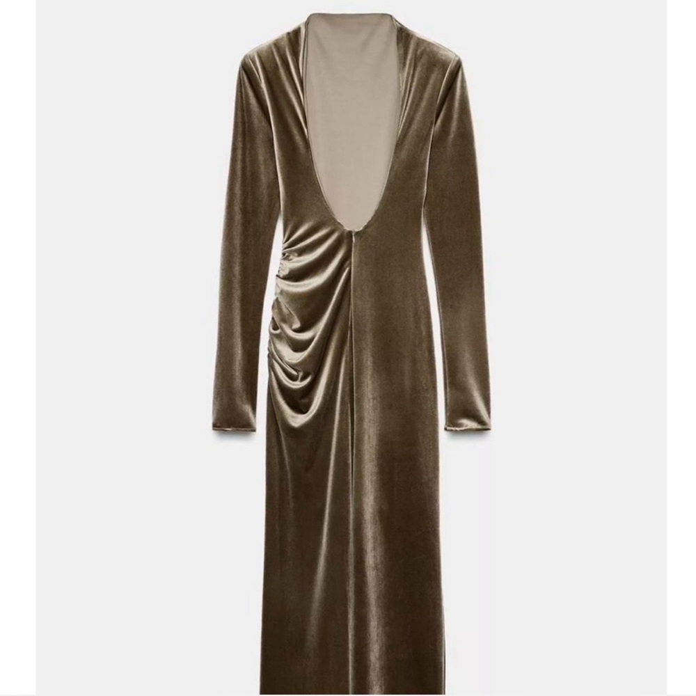Zara Long Sleeve Velvet Dress in Rich Brown